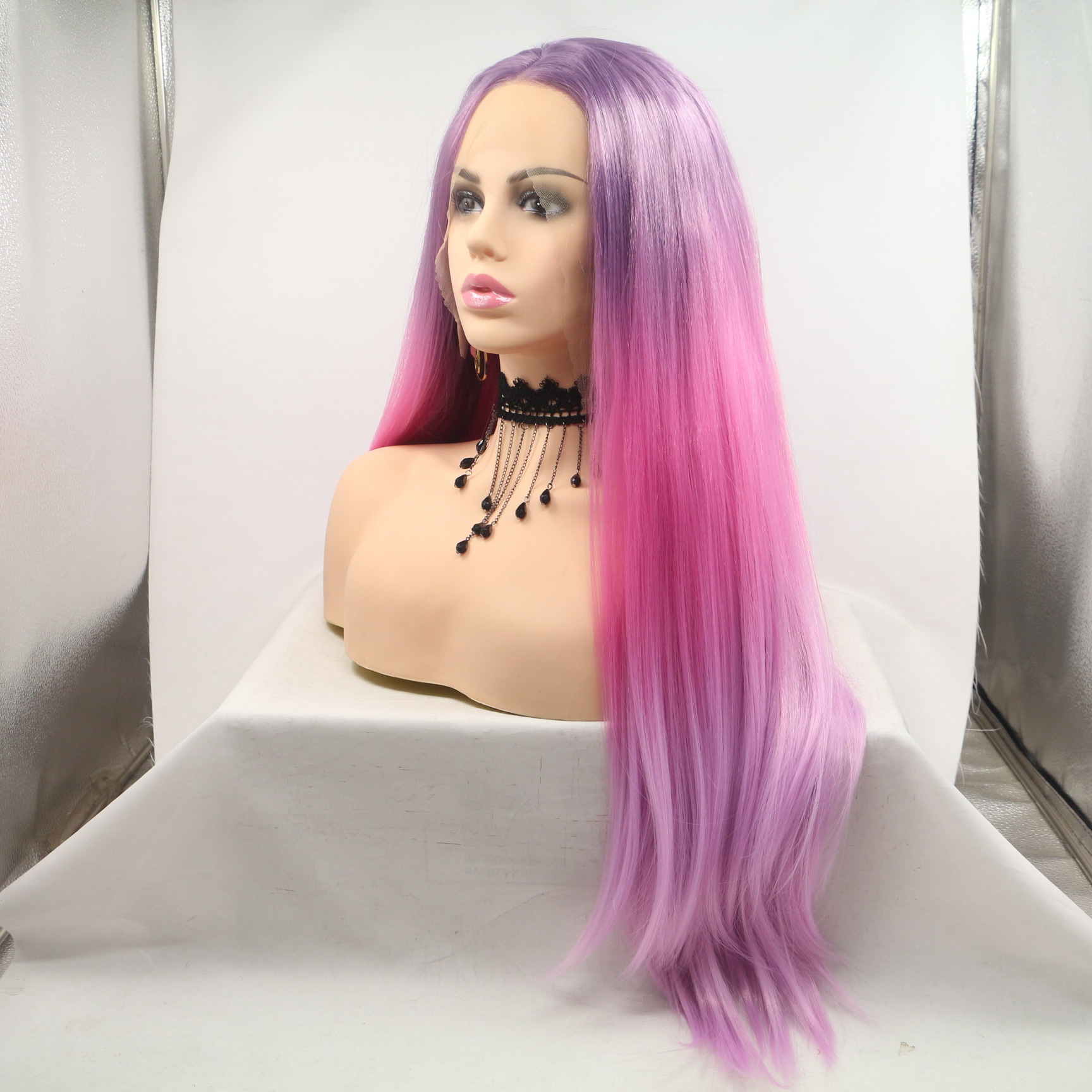 NEWLOOK pelucas europeas y americanas rizos largos frente encaje moda nueva pelucas transfronterizas color gradiente