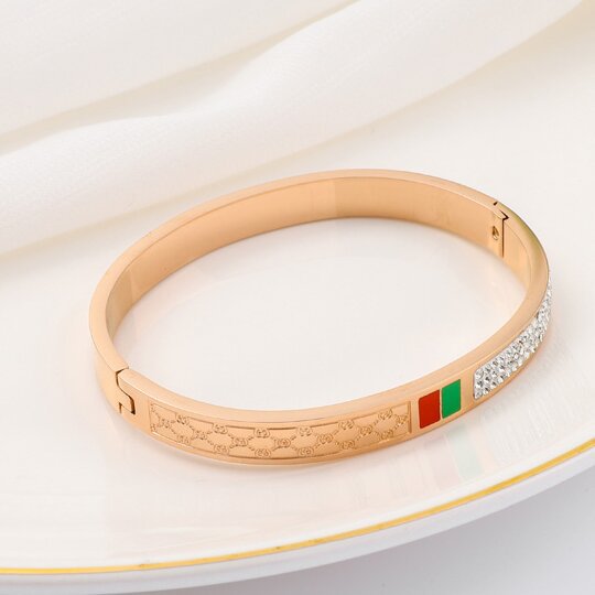 Transfronterizo nuevo rojo y verde goteo de aceite de acero de titanio elíptico 18K pulsera de oro femenina simulación universal pulsera coreana en stock al por mayor