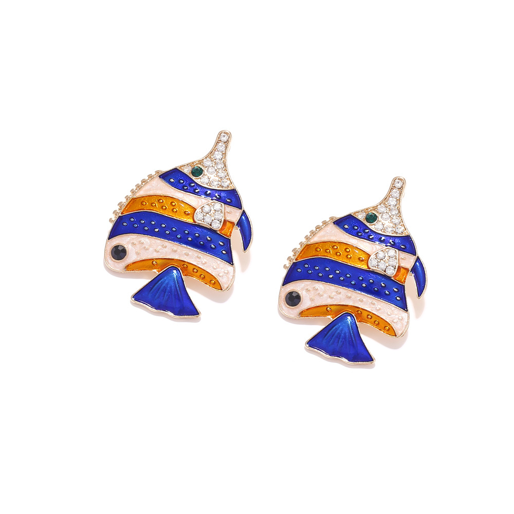 1 Pair Casual Beach Fish Enamel Inlay Zinc Alloy Rhinestones Ear Studs display picture 4