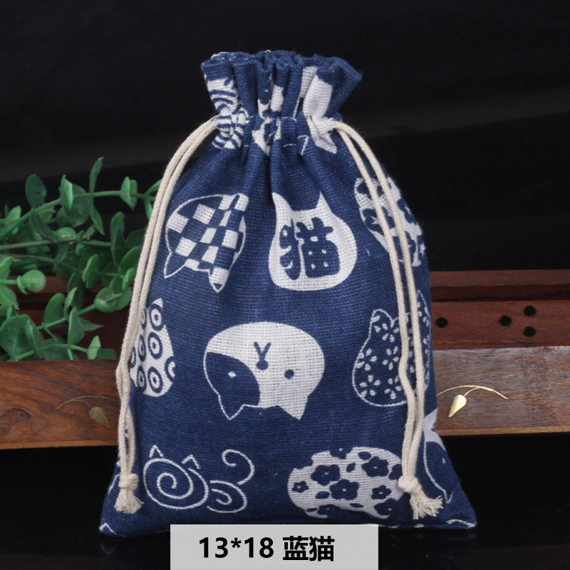 Ventas calientes de impresión de paquetes de cuerda de dibujo bolsas de impresión logotipo de lino bolsa de tela para el medio ambiente bolsa de almacenamiento de artículos 13 * 18