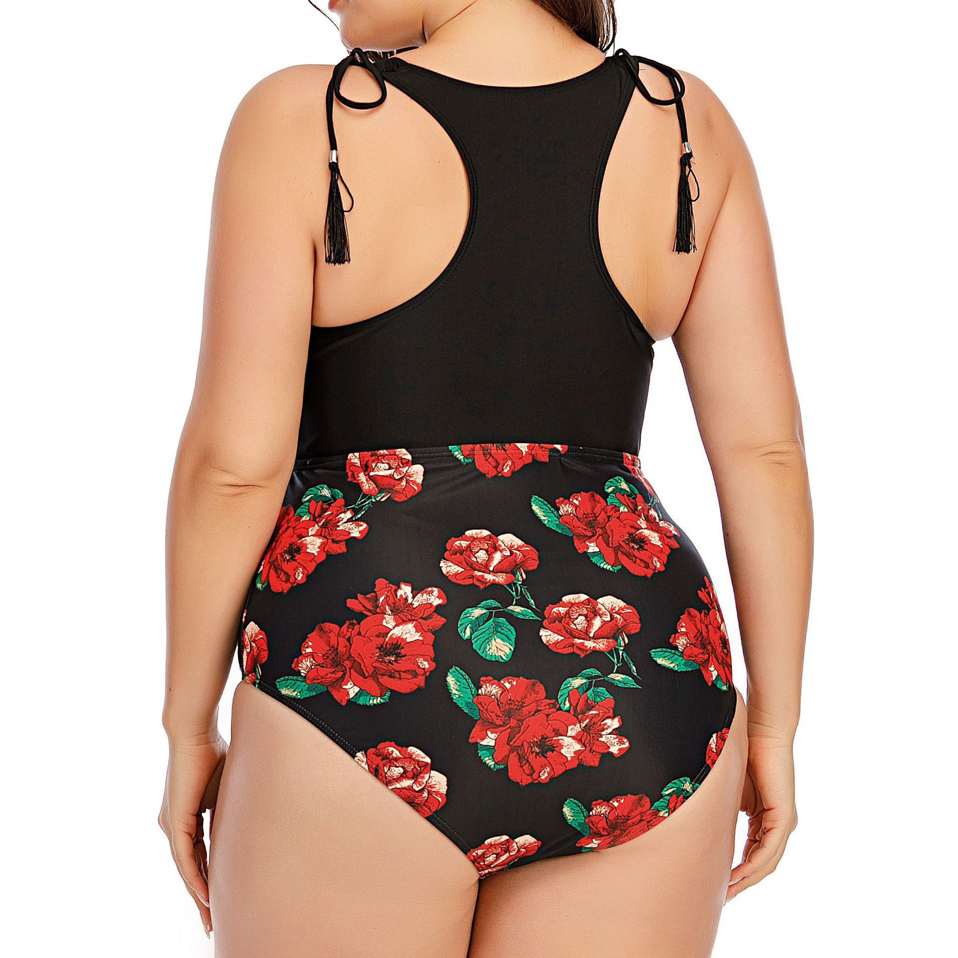 plus size mesh printing stitching sleeveless one-piece swimsuit NSJHD124951