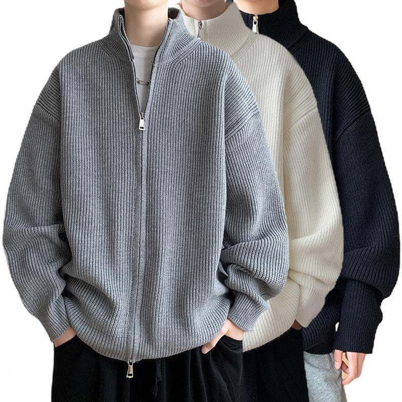 Explosiones transfronterizas de tamaño europeo suéter cardigan camisa de punto de color sólido para hombres y mujeres chaqueta con cremallera fábrica de moda al por mayor