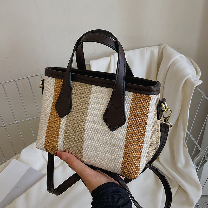 Bolso pequeño bolso de mensajero de color de contraste a rayas de lona para mujer 2022 nuevo bolso de moda coreano simple moda pequeña bolsa cuadrada
