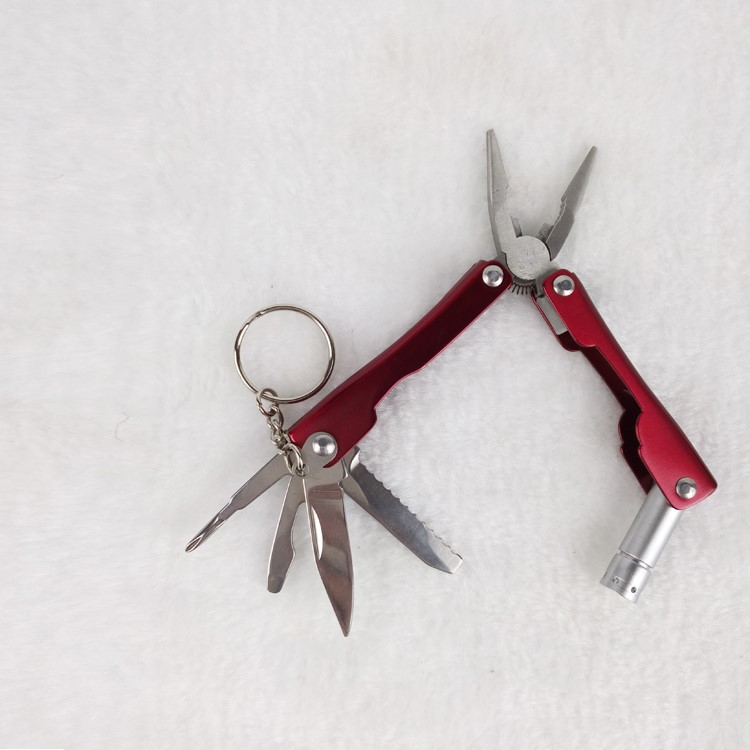 1户外带LED灯配钥匙扣钳子不锈钢多功能迷你折叠钳子野外组合钳
