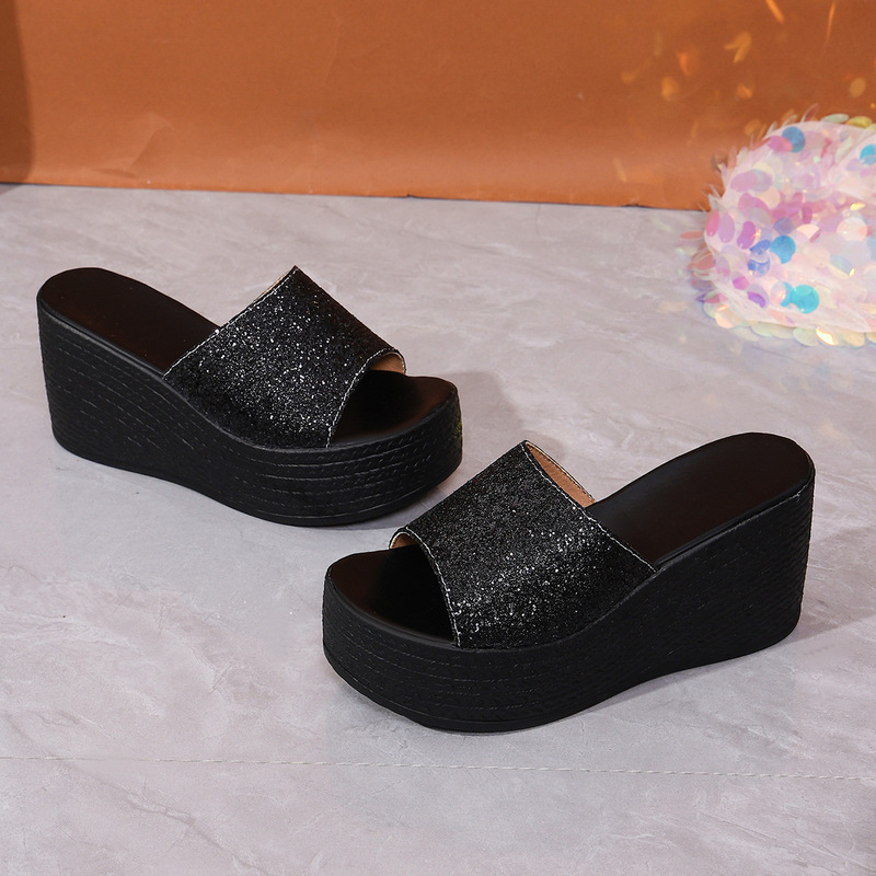In-Stock 2026 New European and American Style Summer Peep-Toe Slippers, Wedge Sandals for Women, Thick-Soled Wedge One-Strap Women's Sandals and Slippers