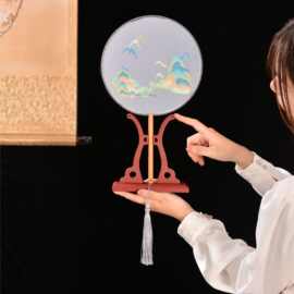 团扇架折扇架原竹实木摆件架可拆卸扇子展示架支架新娘婚礼 扇底