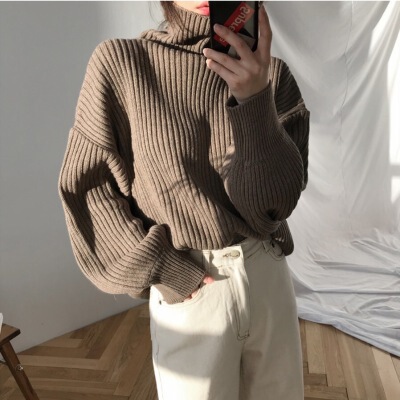 High neck sweater coat for autumn and winter, Korean style, fashionable and loose fit, versatile outerwear, chic and lazy long-sleeved top
