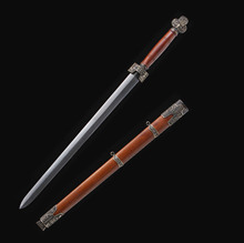 龙泉君魄刀剑传统宝剑古币剑聚财之剑酸枝木百炼花纹钢未开刃
