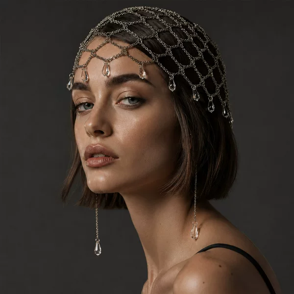 Cross-Border Retro Water Drop Crystal Mesh Rhinestone Hair Accessories European and American Fashion Bridal Dinner Hair Chain Headwear