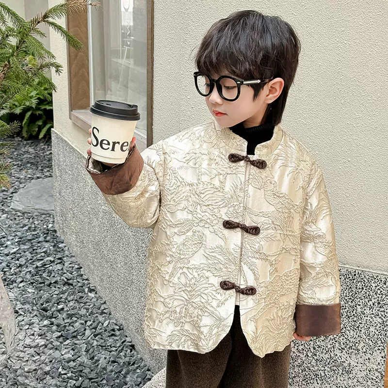 男童拜年服2025新款秋冬儿童冬装加厚唐装外套男孩汉服喜庆过年服