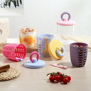 Summer Salad Cup Picnic Fruit Cup Double-Layer Drain Cup Office Worker Portable Breakfast Cup Student Ins Milk Cup