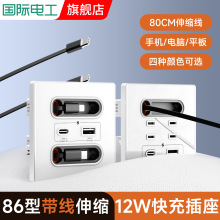 国际电工86型12W快充USB插座开关面板墙壁手机充电Type-c家用五孔