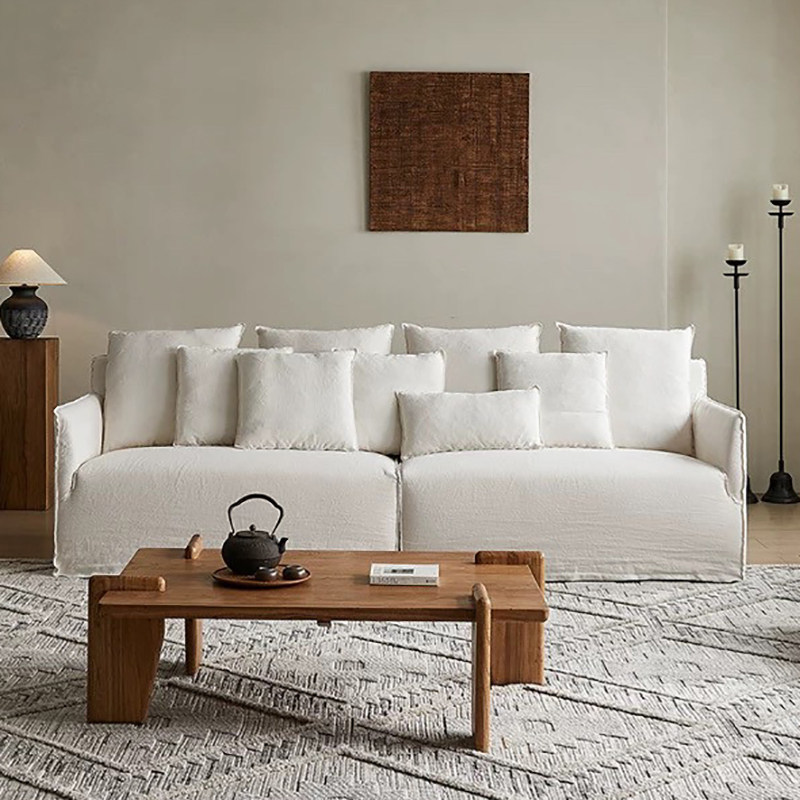 Sofá de tela de lino de cuatro personas completamente desmontable y lavable estilo japonés de vivienda de estilo pequeño estilo moderno simple estilo crema