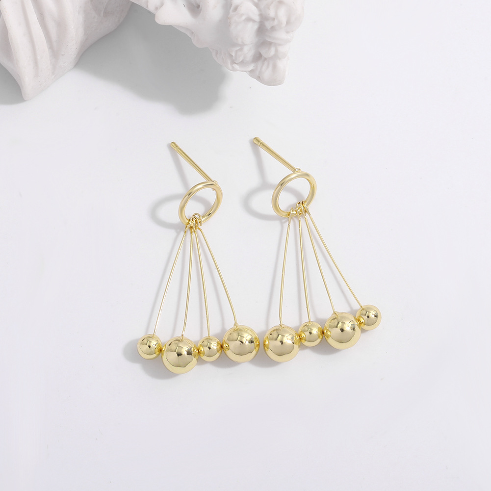 Golden Round Bead Earrings display picture 6