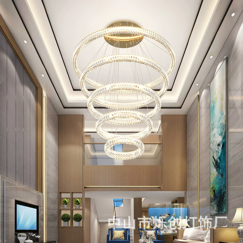 High-End Villa Crystal Chandelier for Duplexes with High Ceilings, Luxury Living Room Large Chandelier, Minimalist Light Luxury Style, Whole House Lighting Fixtures