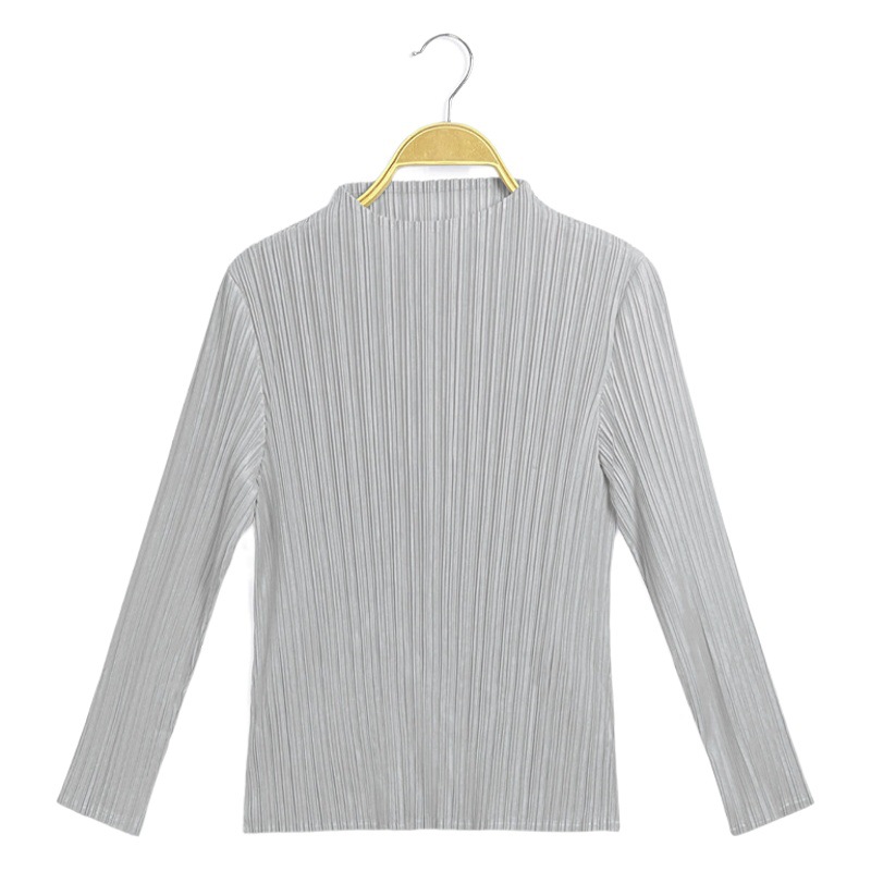 三宅シンプルクラシックプリーツレディース長袖トップス春半袖スタンドカラーTシャツドロップシッピング