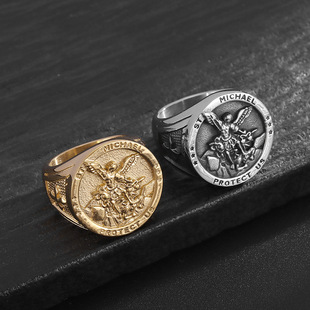 European and American Cross-Border New Hip-Hop Hiphop Ring Titanium Steel Gold-Plated Angel Saint Claire Demolition Men's Ring