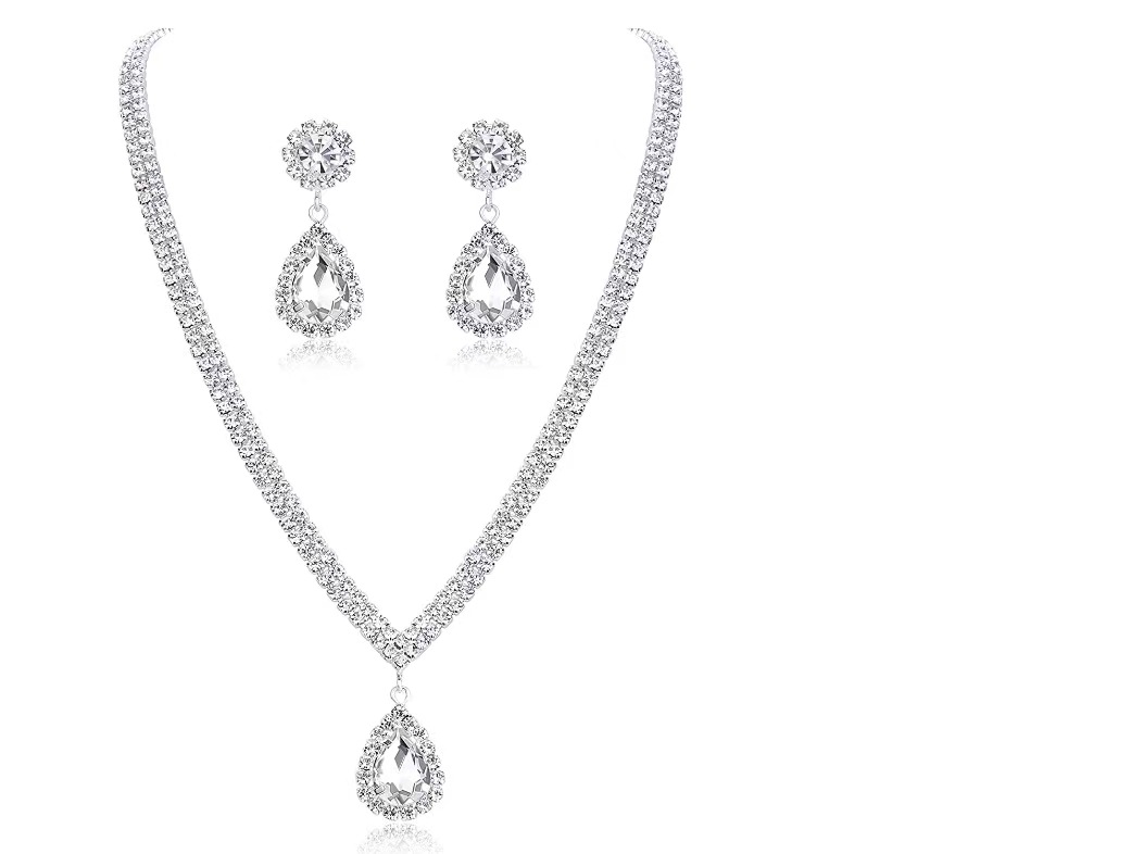 Otoño e Invierno nuevo traje de gota de agua nupcial transfronteriza joyería traje de diamantes de imitación collar nupcial pendientes pulsera conjunto de tres piezas