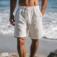 2025 new cotton and linen shorts drawstring elastic waist straight leg solid color breathable daily beach five casual pants