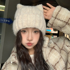 甜美可爱猫耳朵针织毛线帽秋冬时尚百搭防风保暖帽户外休闲帽子女