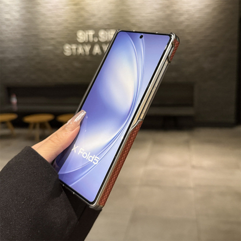 适用vivoxfold5手机壳素皮凯夫拉纹XFold5双中轴磁吸铰链保护后壳|undefined