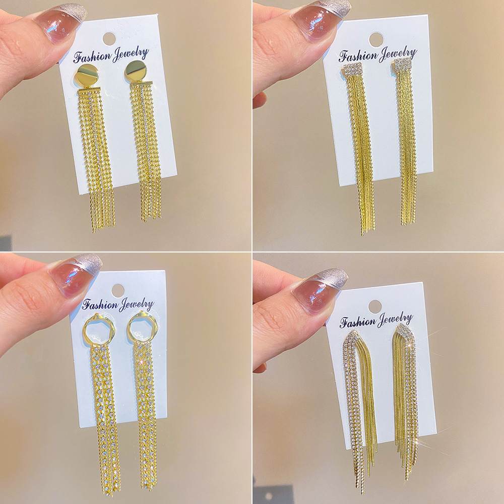 Fashion Tassel Copper Plating Metal Zircon Drop Earrings 1 Pair