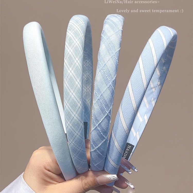 Pequeño aro de cabello azul fresco para mujeres primavera y verano estilo de cabello temperamento lavado de cara aro de cabello alto cráneo antideslizante presión tarjeta de cabello