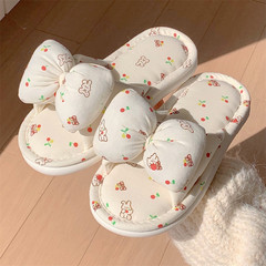 Creative butterfly bow cute bear and rabbit bedroom cotton-linen slippers fairy style one-piece soft sole shoes for women in autumn and winter