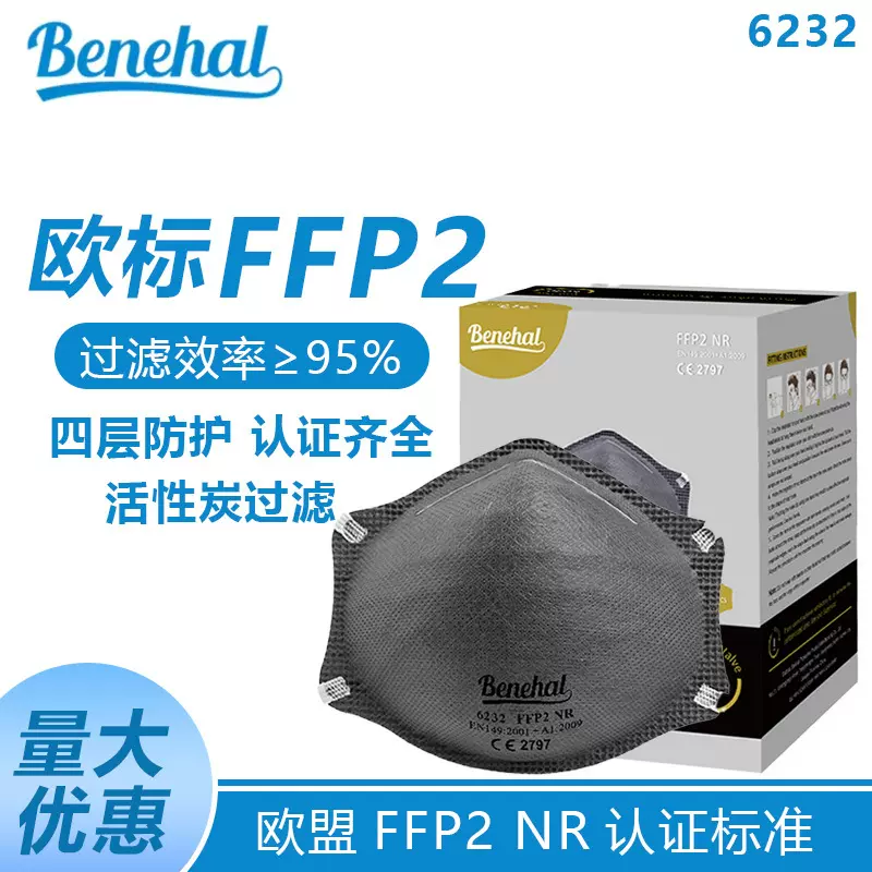 活性炭欧标EN认证FFP2防护口罩出口工业粉尘打磨benehal世康跨境