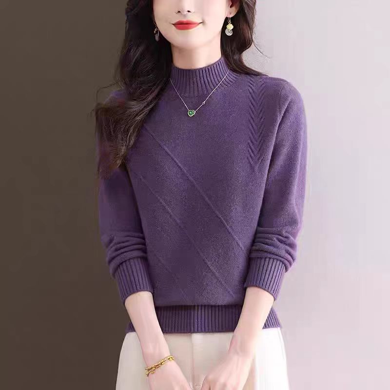 Cashmere Sweater Women's Half Turtle Collar Bottoming Shirt 25 Autumn and Winter New Slim Fit Knitted Inner Solid Color Thickened Loose Top