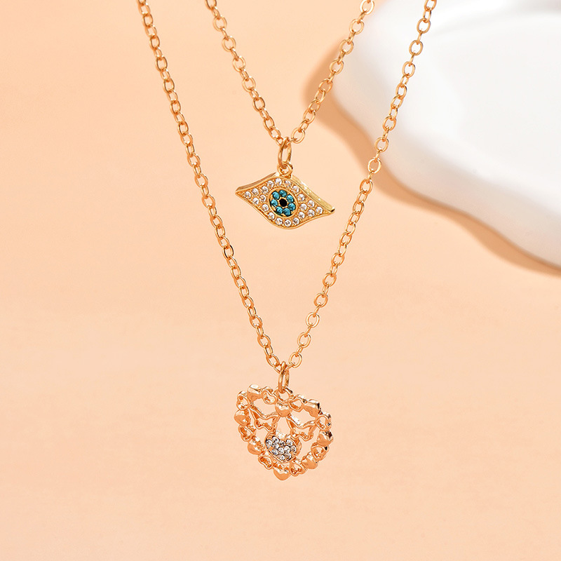 1 Piece Original Design Heart Shape Eye Alloy Plating Inlay Rhinestones Womenu0027S Layered Necklace