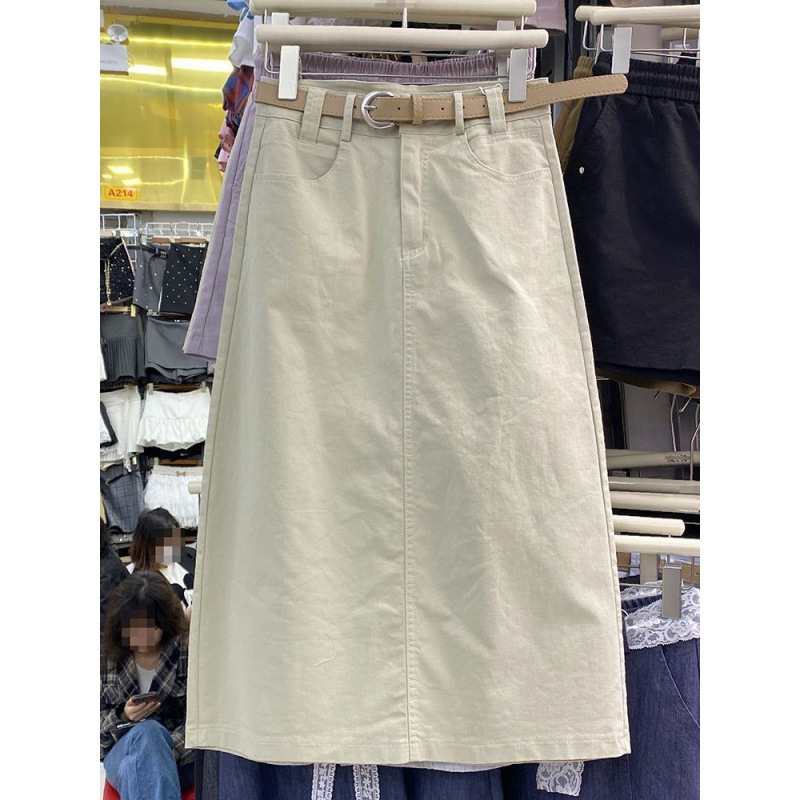 Purple High-Waisted Washed Cotton Slit Denim Skirt for Women 2025 Spring New Loose Casual Mid-Length Skirt Wholesale