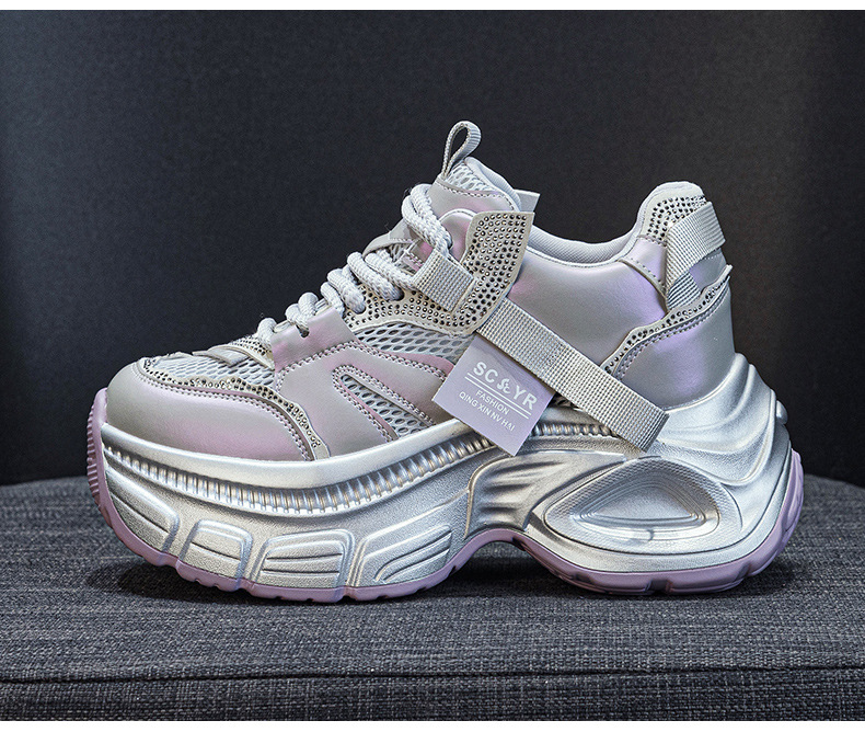 Giày sneaker chunky nữ đế dày độn cao bên trong phong cách thời trang mạng mới hè 2026 — M2831 màu tím, M2831 bạc, M 2831m màu chi tiết 14
