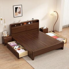 3L high-end solid wood bed, modern minimalist walnut color, 1.2m x 1.8m double bed, master bedroom luxury furniture