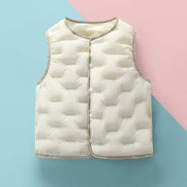 2026秋冬新款儿童轻薄羽绒服马夹无领圆点马甲90鸭绒内胆背心外套