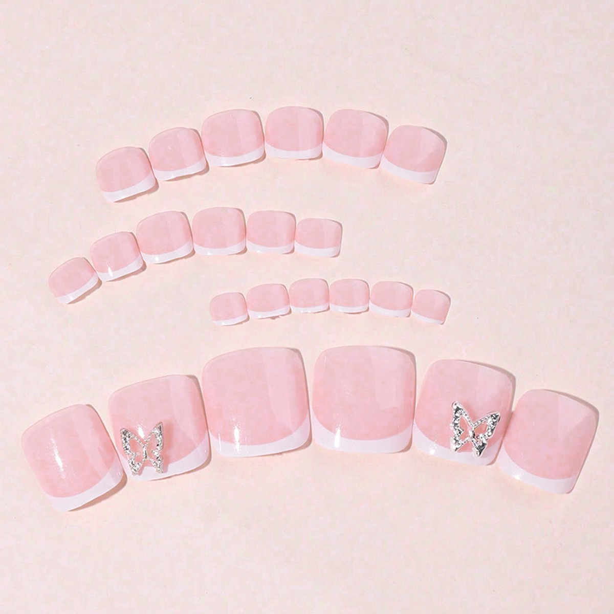 Parches de uñas francesas de pie de pie al por mayor accesorios de mariposa de plata metálica de uñas de pie pie pie pie de manicura manicura falsa