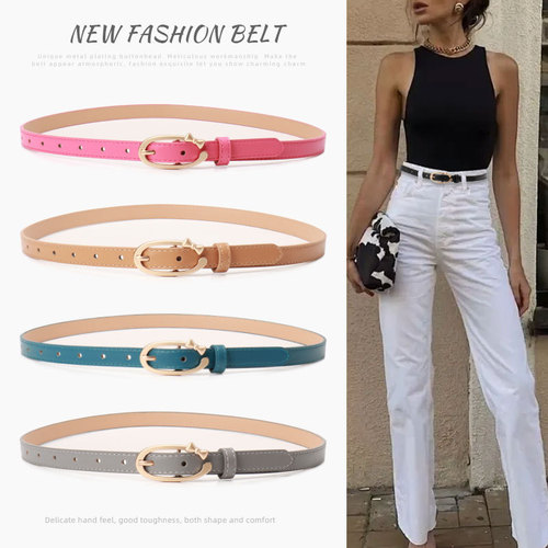New Cute Ladylike PU Women's Belt with Small Butterfly Bow KT Cat Pin Buckle - Versatile Belt for Women to Match Jeans