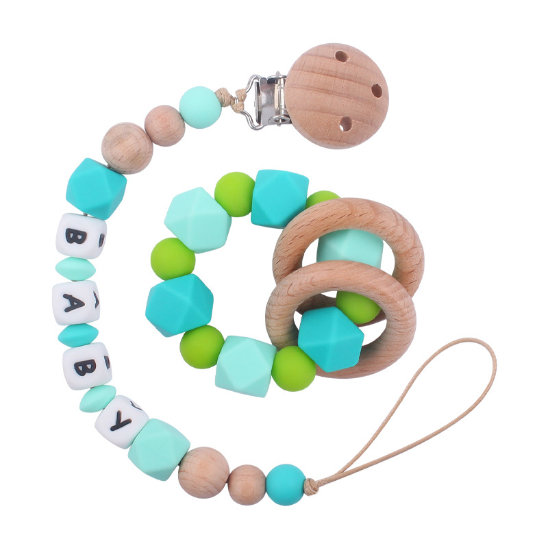 Suministros para bebés de haya clip pezón cadena creativa DIY bebé octogonal silicona mordedor pulsera juguete conjunto de dos piezas