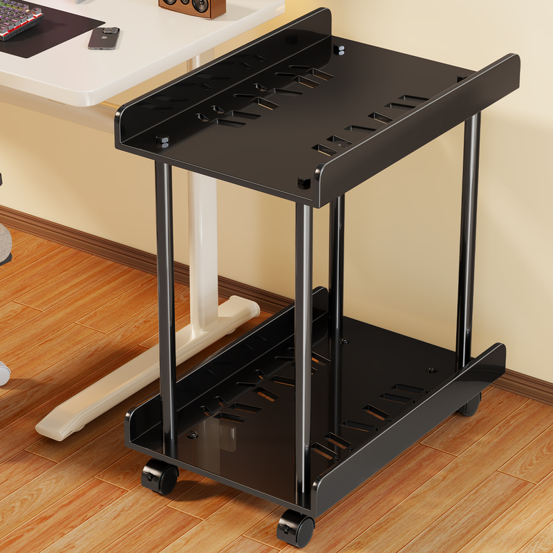 Desktop Computer Tower Stand with Wheels, Movable Multi-Layer Home-Use Trolley Base Storage Rack