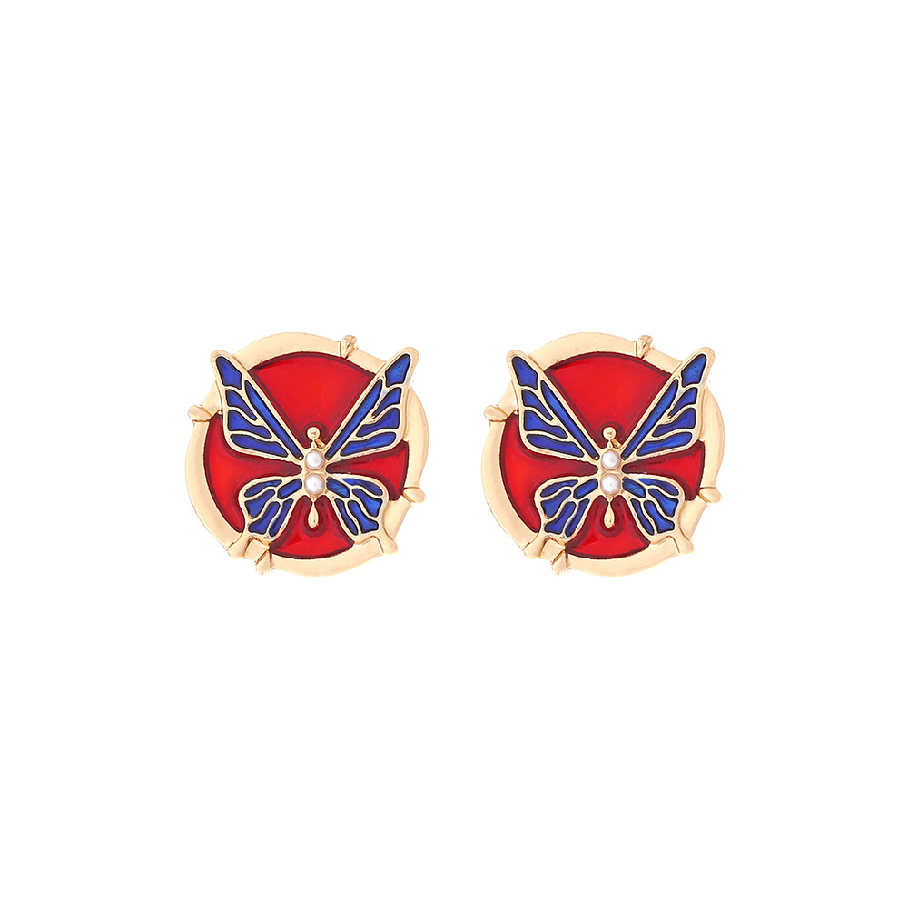 1 Pair IG Style Sweet Round Butterfly Enamel Inlay Zinc Alloy Artificial Pearls Ear Studs display picture 7