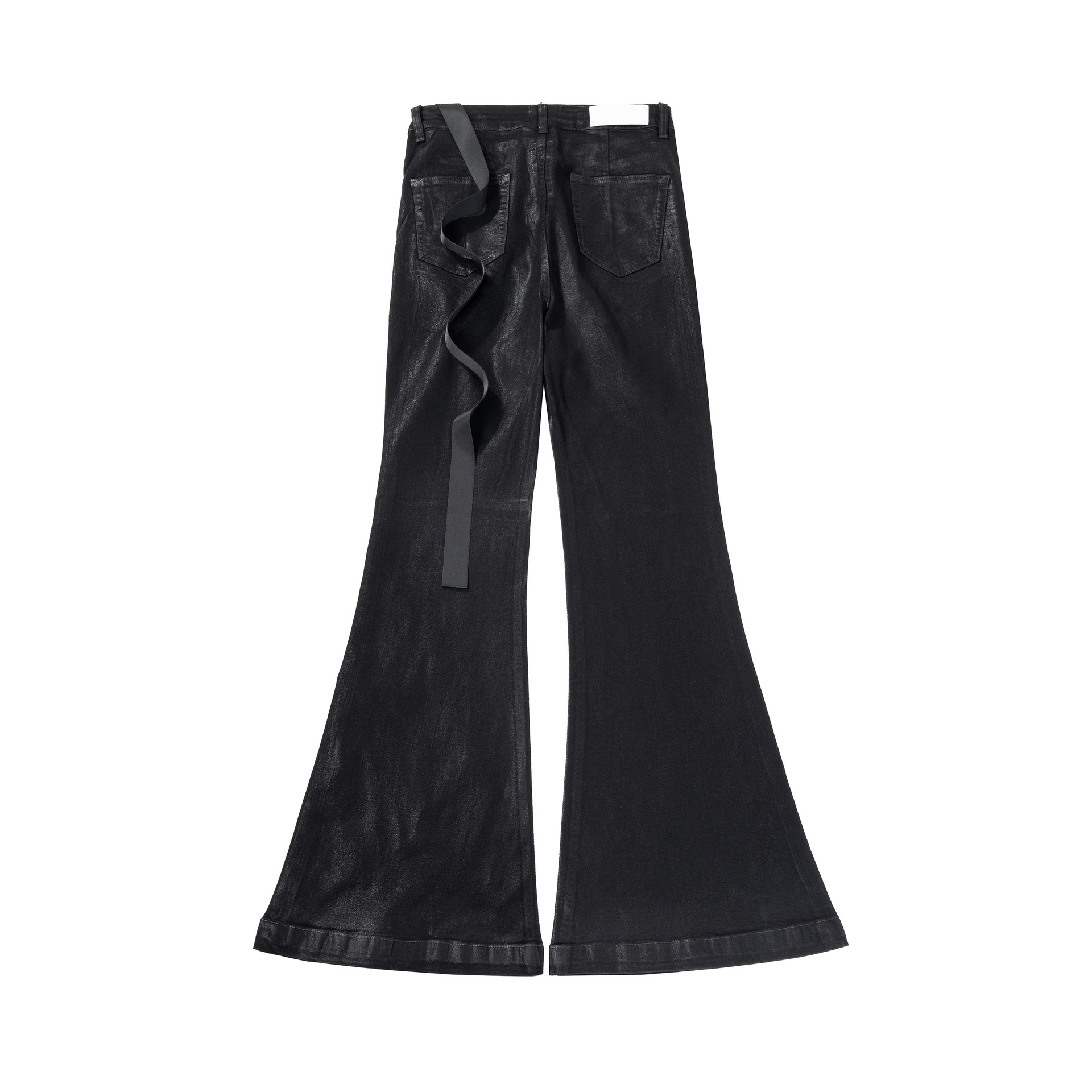 Jean évasé en similicuir enduit pour homme – Pantalon large délavé vintage (90 % coton, M-XXL, noir)_voghion.com