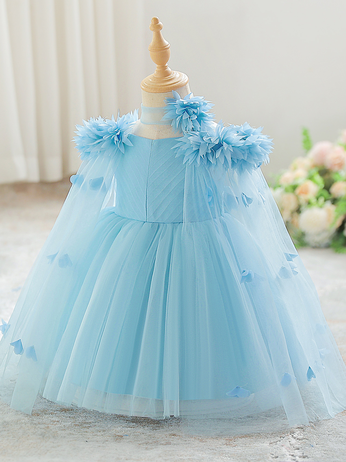 Comercio exterior nuevo vestido de niña vestido de niña de las flores de la boda vestido de princesa vestido de falda larga de malla de calcomanía vestido de cumpleaños