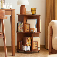实木书架落地置物架旋转可移动书本架储物架子收纳架家用多层书柜