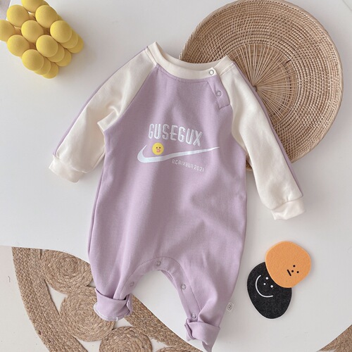Baby contrasting color jumpsuit 0-2 years old spring clothing baby girl duck letter print crawl suit newborn clothes ML365