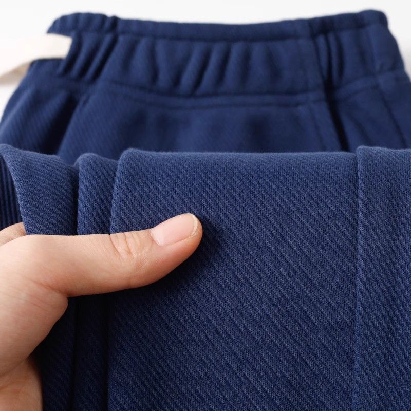 Thick and Textured! 400g Navy Blue Twill Heavy Casual Straight Sweatpants Men's Loose Sports Pants Women's Autumn