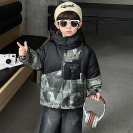 男童迷彩拼色羽绒服冬季2025新款儿童保暖冬装外套小男孩棉服加厚