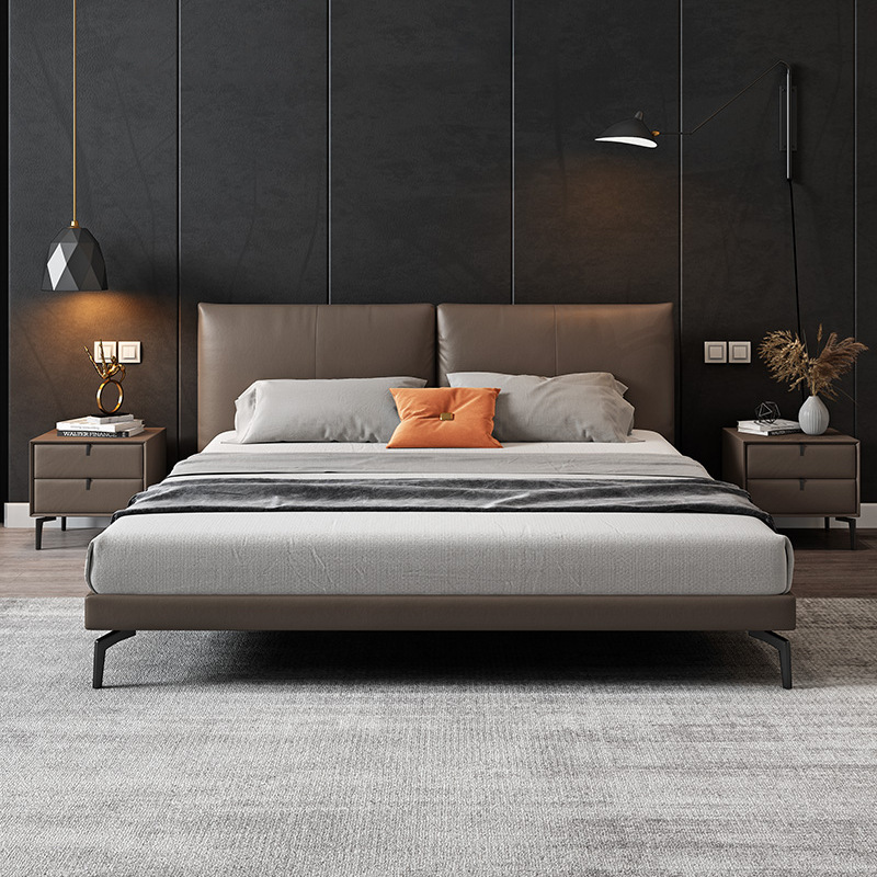Cama de cuero Real Simple moderna cama doble 1,8 m Cama grande dormitorio principal cama de boda italiano cama de cuero real de lujo ligero venta directa de fábrica