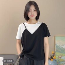 时尚休闲短裤运动服健身T恤女夏季新款显瘦短袖减龄洋气假两件套