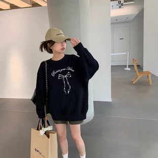 high quality Cotton Chinese Cotton Composite Silver Fox Fleece Milk Silk Back Bag Collar Lazy Loose Heavy Round Neck Sweatshirt