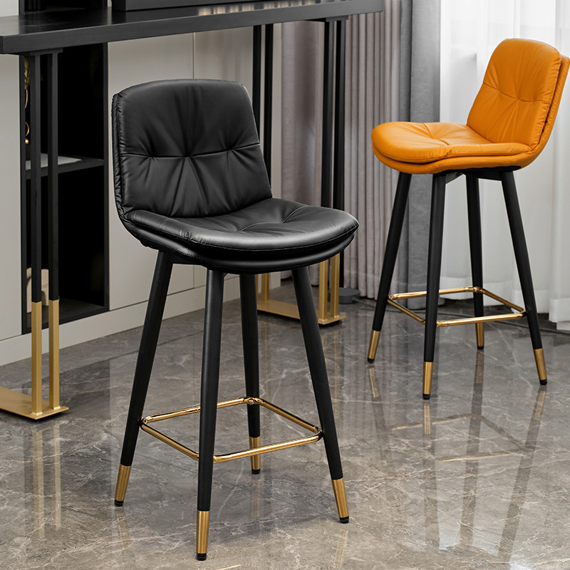 轻奢铁艺北欧吧台椅酒吧椅家用现代简约靠背椅子前台旋转高脚凳子